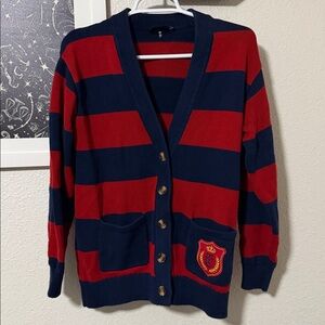 The Upside Women’s Striped Red and Blue 100% Cotton Cardigan Sweater
